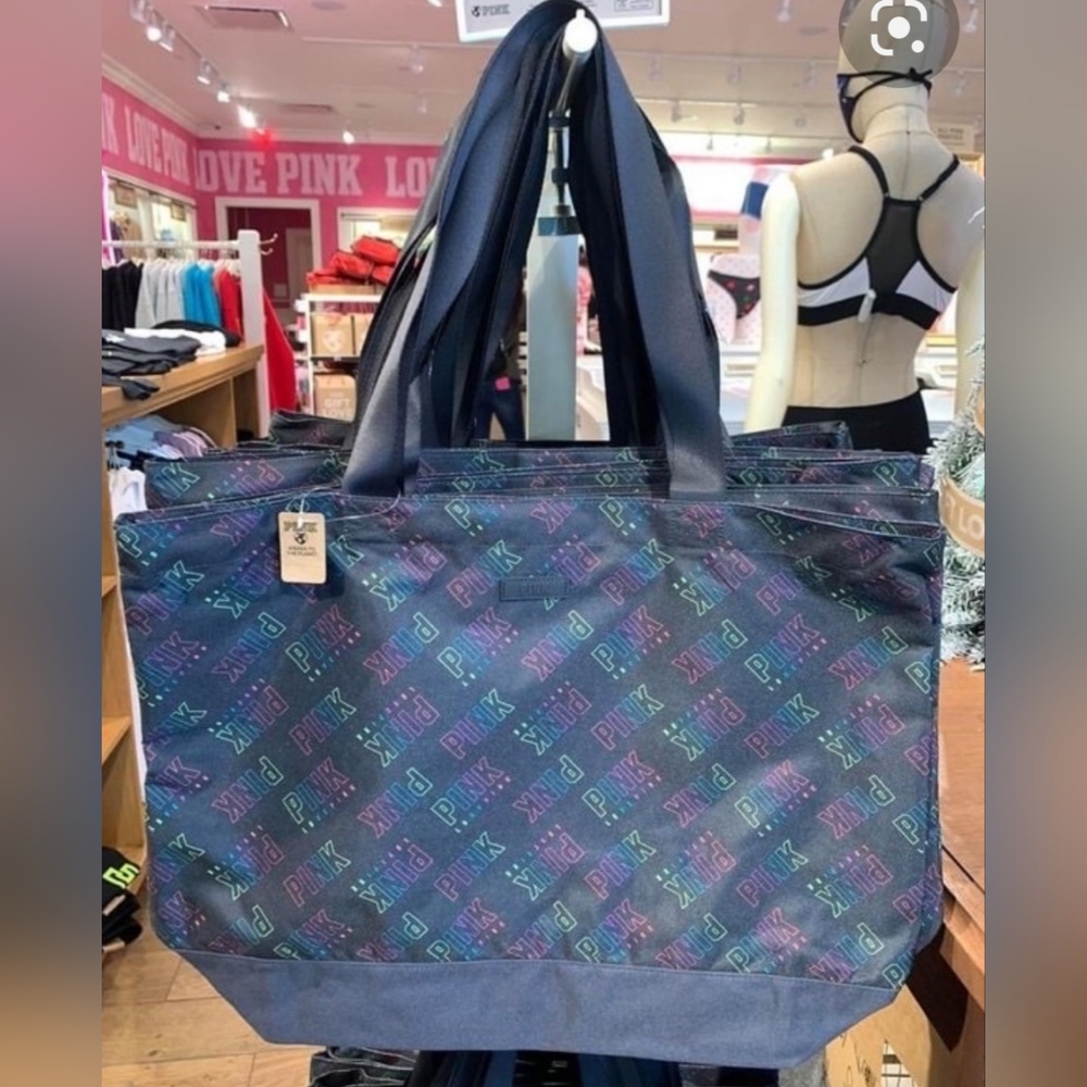 NWT Pink V.S. Rainbow Logo Nylon Tote